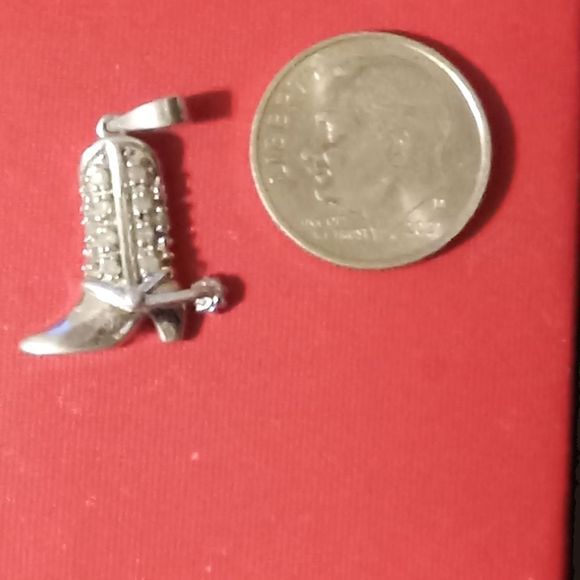 Sterling Silver with Cubic Zirconia Cowboy Western Boot Charm - Picture 3 of 3